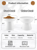 LoeJan Elevated Cat Food and Water Bowls Set, Extra Wide and Raised Ceramic Bowls, Anti-Vomit Whisker-Free Pressure Cat Feeder for Kittens to Adult Cats and Small Dogs (White, Water Bowl) — 2