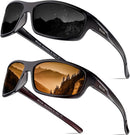 BEALER Polarized Sports Sunglasses for Men Lightweight TR90 Frame Sun Glasses Driving Cycling Fishing UV Protection Shades | Z07 Glossy Black/Grey + Glossy Brown/Brown | 62 Millimeters — 1