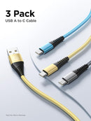 USB C Cable 10FT 3Pack Fast Charging Nylon Braided Long Type C Charger Cable for Samsung Galaxy S24 S23 S22 S21 S10 S9 S8 A02s A03s A11 A12 A13 A14 A21 A22 A32 A42 A53, Tablet, LG, Moto, TCL 3