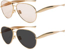 Oversized Aviator Sunglasses For Women 70s Retro 2025 Metal Shades with Gold Streamline Arms | 2 PACK Champagne + Black — 1