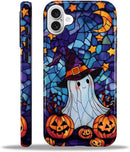 Case for iPhone 16,Scratch Resistant Hybrid Double Layer Hard Shell，Halloween Colored Glass Witch Ghost — 1
