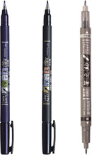 Tombow 62039 Fudenosuke Brush Pens, 3-Pack. Soft, Hard, and Twin Tip Markers for Calligraphy and Art Drawings | 3 Count (Pack of 1) | Black — 5