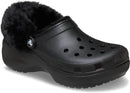Crocs Women's Classic Platform Fuzz Lined Clogs, Fuzzy Slippers | 6 | Black — 5