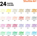 Shuttle Art Automatic Ink Control Acrylic Paint Markers, 24 Pastel Colors Brush Tip Acrylic Paint Pens for Rock Painting, Ceramic, Wood, Canvas, Glass, Stone, Fabric, Card Making, DIY Football Crafts | 1 Count (Pack of 24) — 2