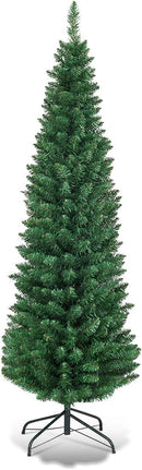 Goplus 6FT Pencil Christmas Tree, Artificial Slim Christmas Tree, 400 Branch Tips, Premium PVC Needles, with Sturdy Metal Stand, Unlit Xmas Tree for Home Office Shops Hotels — 1