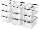 Clear 9-Pack Plastic Storage Bins with Lids, 6 Quart Stackable Containers Organization with Latch Buckle — 1