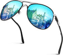 GQUEEN Classic Pilot Polarized Sunglasses Men Women Retro Shades UV400 MOS1 | F Black Frame/Blue Lens | Model F — 1