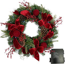 24-Inch Deluxe Christmas Wreath, Luxurious Red Velvet Bow, pinecones, and Vibrant Red Berries, Pre-Lit with 50 Color-Changing LED Lights, Battery Operated — 1