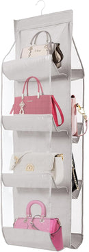 AARAINBOW 1 Pack Hanging Handbag Purse Organizer, Bags Organizor for Purse 8 Pockets Wardrobe Closet Space Saving Handbag Storage, 44.5L x 13.5W (B-Light Gray) — 1