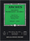 Arches Watercolor Paper Pad, 140 Pound, Cold Press, 9"x12", 12 Sheets/Pack, Case of 3 Packs | 9"x12" (Pack of 3) — 2