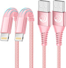 Aioneus iPhone Charger 6ft 2Pack, Apple Certified USB A to Lightning Cable Nylon Braided Phone Charger Cord Fast Charging for iPhone 14 13 12 11 Pro Xr Xs Max 10 8 7Plus 6 SE -Pink 1
