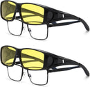 Polarized Fit Over Glasses Sunglasses for Men Women Driving Square Wrap Around Shades UV Protection Sun Eyewear PT2006 | 2pcs(black/Nightvision) | 62 Millimeters — 1