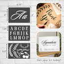 Boutique Calligraphy Stencil Template Kit | 45 Reusable Pieces | Lettering Upper, Lowercase, Large & Small | Numbers, Punctuation, Laurels and Flowers - for Arts Crafts Painting Wood (Signature Kit) | Signature Stencils — 5