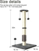 PEEKAB 32" Tall Cat Scratching Post Sisal Scratch Posts,with Hanging Ball and Self-Massage Brush Vertical Scratcher for Indoor Cats and Kittens Gray 32inches — 4