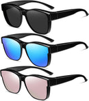 Wzerry Polarized Over Glasses Sunglasses for Women Men with Large Shades | Black/Grey + Black/Blue + Black/Pink — 1