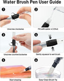 JusArt Water Brush Pens 6-Pack Leak-Proof Refillable Watercolor Pens | 6 Pcs Black — 6