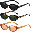 Breaksun Retro Oval Sunglasses for Women Men Fashion Small Oval Sunglasses 90s Vintage Shades | 3 Pack (Black/Grey+ G15+ Brown/Brown) | 54 Millimeters — 1