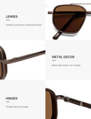 SOJOS Retro Polarized Aviator Sunglasses for Women Men Trendy Square Shades | Brown — 5