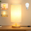 Desk Lamp LED Bulb Included, Small Bedside Table Lamp Plug-in - Classic Wood Base with Flaxen Fabric Shade, Lamps… — 1