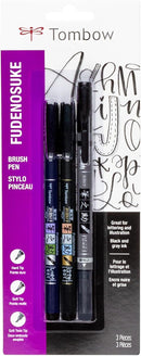 Tombow 62039 Fudenosuke Brush Pens, 3-Pack. Soft, Hard, and Twin Tip Markers for Calligraphy and Art Drawings | 3 Count (Pack of 1) | Black — 1