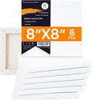 CONDA 8x8 inch Stretched Canvas for Painting, Pack of 8, 100% Cotton, 5/8 Inch Profile Value Bulk Pack for Acrylics, Oils Painting | 8x8 inch, 8 Pack — 1