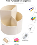 Desk Pencil Pen Holder, 3 Slots 360-Degree Spinning Organizers, Desktop Storage Stationery Supplies, Cute Cup Pot for Office, School, Art Supply, Kids - White — 3