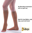 Allegro Women's Sheer Knee High Compression Stockings 20-30 mmHg Open Toe | Fawn | Medium — 2