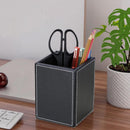 KINGFOM PU Leather Square Pens Pencils Holder Cup Desktop Stationery Organizer Case Office Accessories Container Box (black) — 2