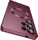 LEKEVO Magnetic for Samsung Galaxy S25 Ultra Case [Compatible with MagSafe][Built-in Camera Lens Protector] Slim Soft Silicone Bumper Shockproof Metallic Luster Phone Shell (Burgundy) — 1