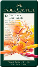 Faber-Castell Art & Graphic Polychromos Colour Pencil, Multicoloured, Tin Of 12, For Art, Craft, Drawing, Sketching, Home, School, University, Colouring | 12 Count (Pack of 1) — 1