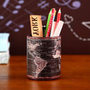 Black World Map Pencil Holder for Desk, PU leather Pencil Cup, Globe Pen Holder for Desk Office Supply Organizer PH46 — 2