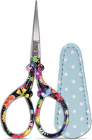 3.6 inch Sharp Embroidery Scissors for Sewing with Premium Leather Sheath | Black Flower — 1