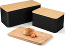 Metal Bread Box Set of 2 with Bamboo Lid, Modern Bread Storage Containers with Air Vents, Bamboo Cutting Board Lid, Farmhouse Kitchen Decor Organizer for Countertop, 2-Size,Embossed Black — 2