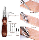 Leather Groover Beveler and Leather Stitching Overstitch Wheels Mark Spacer Set, Leathercraft Sewing Embossing Tool Set — 4