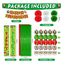 60Pcs Christmas Birthday Decorations Happy Birthday Banner Green Door Banner Birthday Porch Sign Hanging Banner Outdoor Christmas Decorations and Christmas