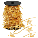 66 FT Star Christmas Tree Decorations, Plastic Christmas Garland Tree Decoration, Xmas Strands Bead and Gold Hollow Star Chain Roll for Christmas Holiday Home Mantle Fireplace Wreath Tree DIY Decor