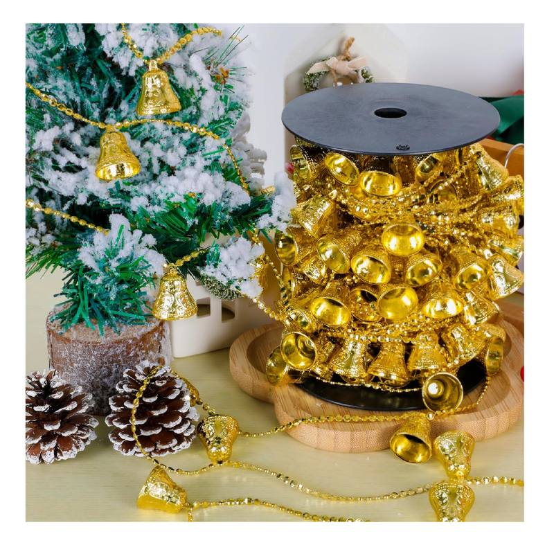  66 Feet Christmas Tree Beads, 3D Jingle Bell Bead Garland for  Christmas Tree, Plastic Gold Bell Beads Strands Chain for Xmas Decor,  Hanging Beads Garland Roll for Christmas Home Mantle Wreath