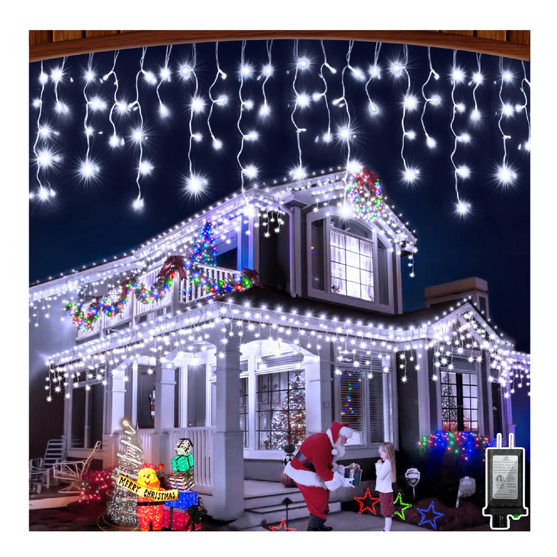 66ft LED Christmas Lights Outdoor with 140 Drops, Christmas Decorations Hanging Lights 490 LED 8 Lighting Modes