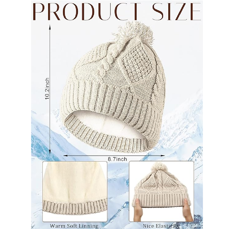 6 Pcs Women Winter Knitted Hat Scarf Gloves Set Thick Warm Beanie Cap