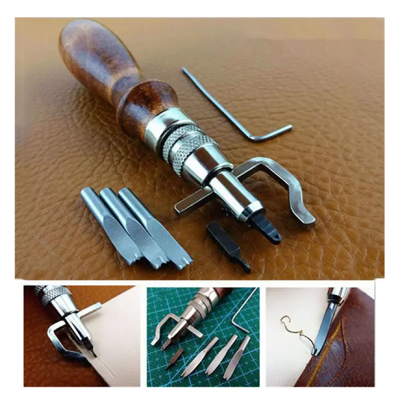 7-In-1 Pro Leather Craft Groover, Creasing Leather Stitching Tool, Edge Beveler Kit, Adjustable Stitching Leather Working Sewing Tool