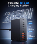 USB C Charging Station 10 Port with 4 Cables,245W GaN Charger Block photo 2