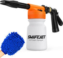 SwiftJet Car Wash Foam Gun + Microfiber Wash Mitt - Foam Cannon Works with Any Soap - Garden Hose Car Foam Sprayer - Car Wash Kit - Car Accessories Foam Blaster (Orange Foam Gun with Mitt) — 1