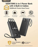 VEEKTOMX 10000mAh Portable Charger with 4 Built-in Cables photo 2
