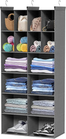 6 Tier Hanging Closet Organizer, 16 Compartments Dual Row Storage, Grey — 1