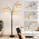 3 Light Arc Floor Lamp with Remote, Beige Shade Black Pole — 1