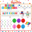 Happy Birthday Decorations Kit: Happy Birthday Banner,Birthday Dots Design Plastic Backdrop, Circle Confetti Garland, Swirl Streamers, Honeycomb Balls & Party Balloons - Table Centerpiece Set — 2