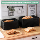 Metal Bread Box Set of 2 with Bamboo Lid, Modern Bread Storage Containers with Air Vents, Bamboo Cutting Board Lid, Farmhouse Kitchen Decor Organizer for Countertop, 2-Size,Embossed Black — 5