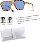 Retro Square Aviator Polarized Sunglasses Womens Mens Vintage Pilot Shades | Yellow Tortoise | Polarized Light Blue — 6
