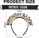 KICOSY Birthday Baddie Sash and Headband Set with Black Cake Topper — 2
