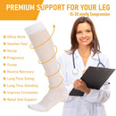BSERA 2 Pairs Sheer Compression Socks for Women 15-20 mmHg Knee High | White | Medium — 6